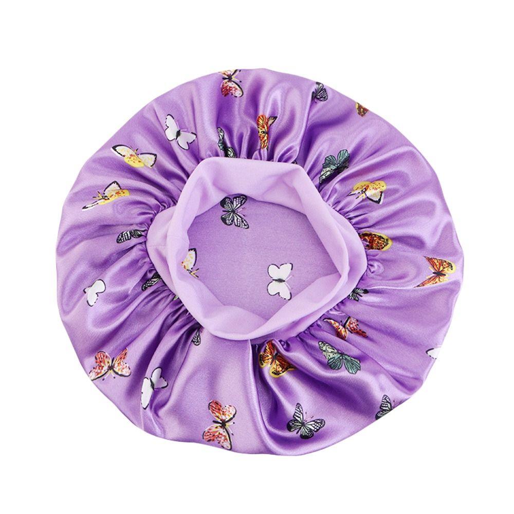 Satin Turban Hat Butterfly Print Night Cap Fashion Make-up Cap for Women