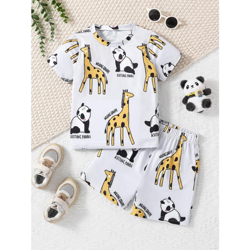 Направленный хит продаж, летний костюм для мальчиков с принтом динозавра и звезд, шорты с короткими рукавами, абстрактный стиль