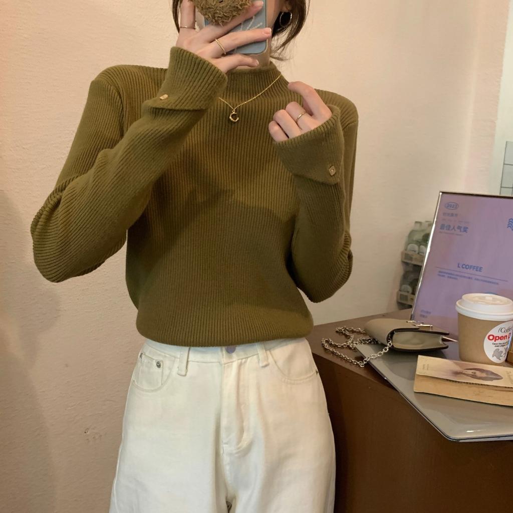 Кофейного цвета полувысокий ворот вязаный базовый свитер для женщин осень и зима тонкий внутренний свитер верх