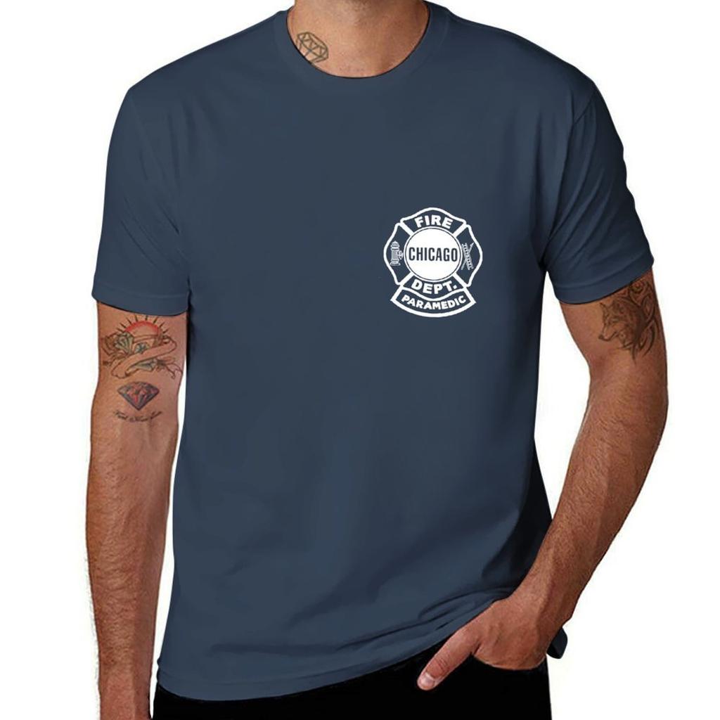 Футболка с белым логотипом парамедика Чикагской пожарной службы, мужские футболки, хлопковая мужская футболка, дизайнерская футболка