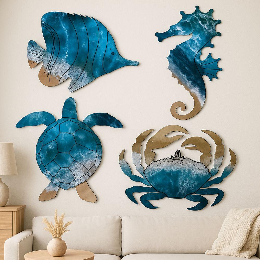 4 шт. Морской конёк Краб Летнее Океанское Настенное Украшение Средиземноморский Стиль Пляжный Подвес Декор Бара
