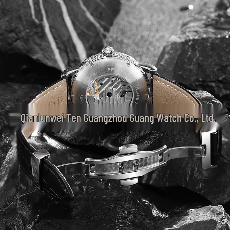 DURRENWEI Оригинальные мужские автоматические часы-скелетоны с индикатором фазы Луны, люминесцентным дисплеем и водонепроницаемыми характеристиками