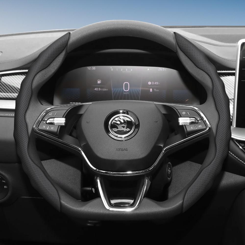 Подходит для чехла на руль Skoda с волнистым спортивным дизайном, дышащая кожа, сегментированный, нескользящий, впитывающий пот, защита для Octavia,