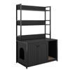 Large Cat Litter Box Enclosure with Storage Shelf, Wooden Cat House with Scratch Pad, Sturdy Indoor Pet Cabinet with 2 Doors for Odor Control, Black