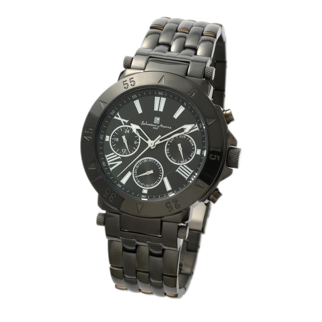 Salvatore Marra Stainless Steel Watch Black Multi-Calendar SM22108-BKBK Men's