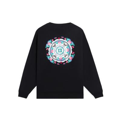 Li-Ning Спортивная серия Trend Back Print Logo Вышитый свитер Толстовка унисекс Топы Черный AWDSF47-1