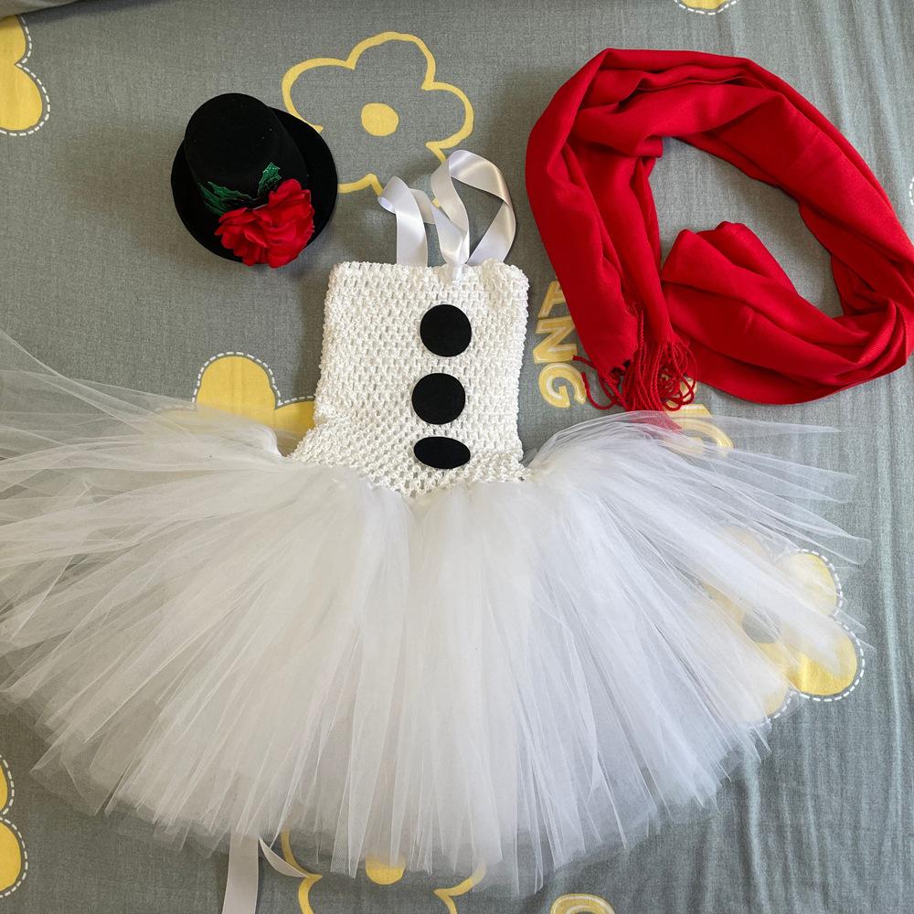Christmas Snowman Mesh Skirt Girls Dress Suit Children Tutu Skirts