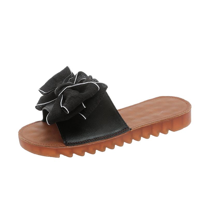 2024Крутые тапочки для женщин, носящих летние универсальные пляжные туфли с бантом и подошвой из сухожилий с плоской подошвой и нескользящие шлепанцы