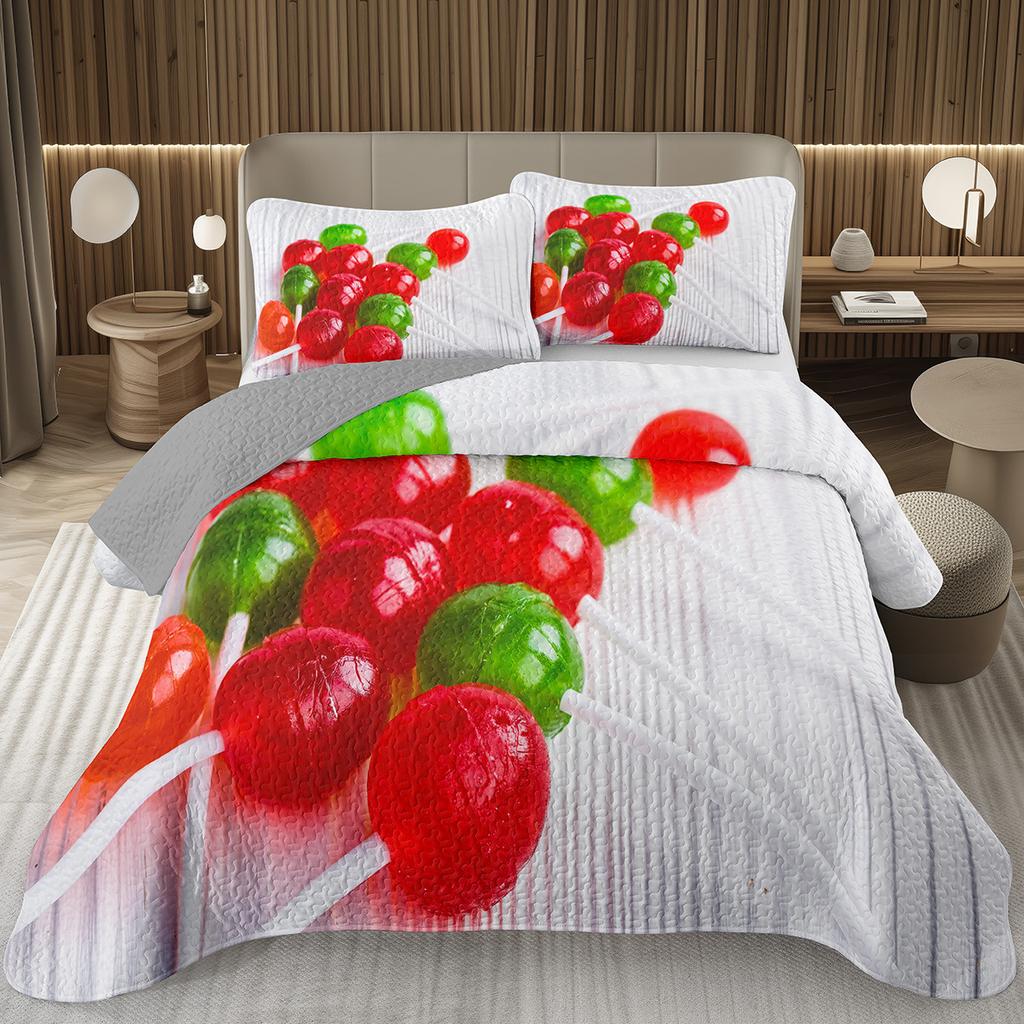 Сладкий Конфетный Комплект Квилтов для Девочек Мальчиков Подростков, Комплект Покрывал на Кровать на Тему Леденцов Кинг Десертное Стеганое Покрывало Мультяшный Стиль Покрывало на Кровать