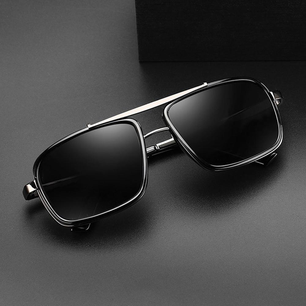 Vintage Double Bridges Sunglasses Punk Sunglasses Men's Square Uv400 Twin-beam Aviator Sunglasses Square Sun Eyeglasses Male Shades