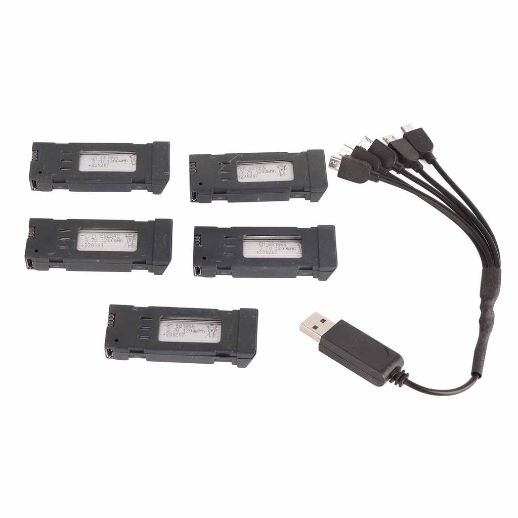 3.7V 1200mAH Lithium Battery Portable Drone Battery with 5 In 1 Charger Cable for E58 JY019 RC