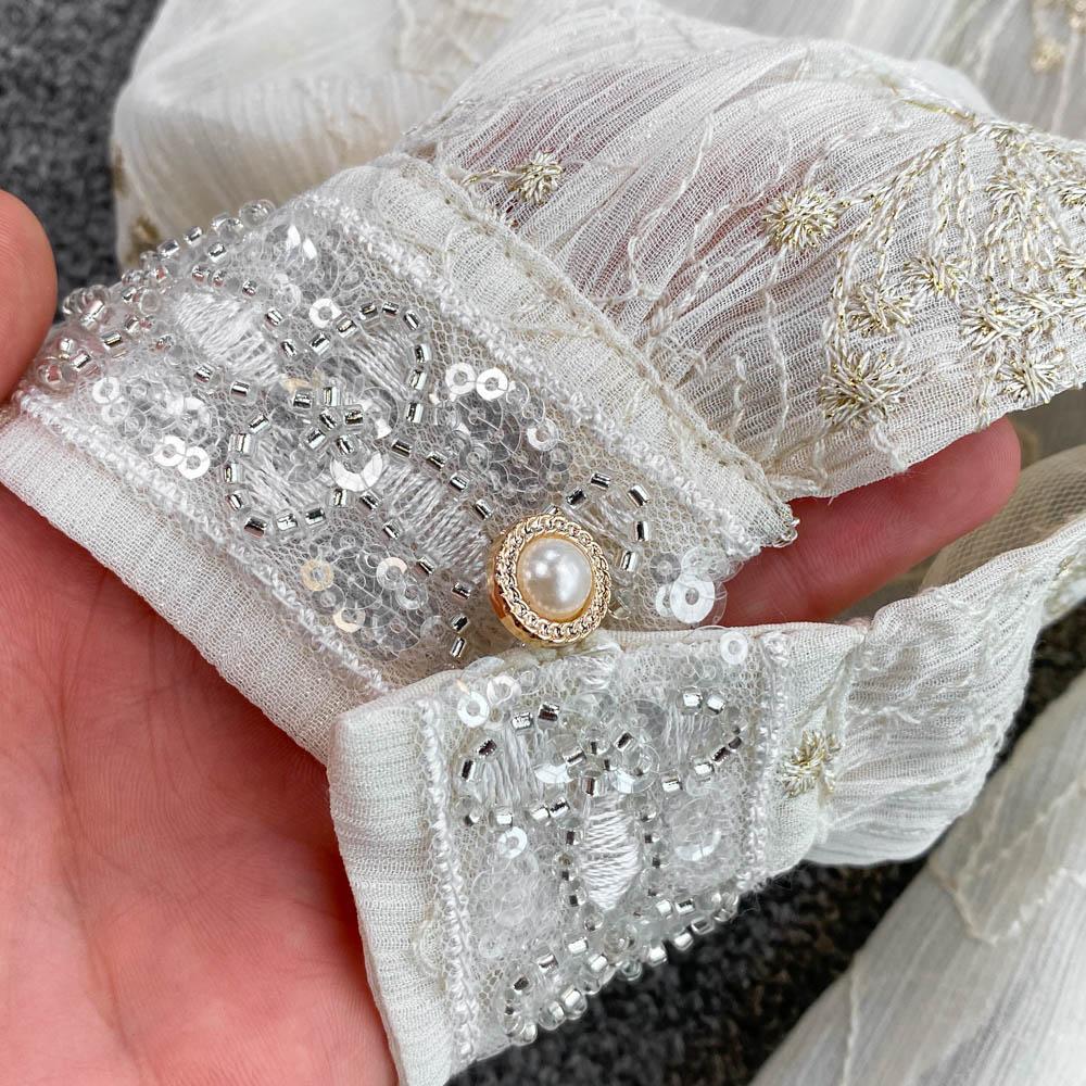 Lente Zachte Wind Temperament Fee Super Xiansen Afdeling Taille Sluiten Dunne Lange Mouwen V-hals Sequin Een-Woord Jurk