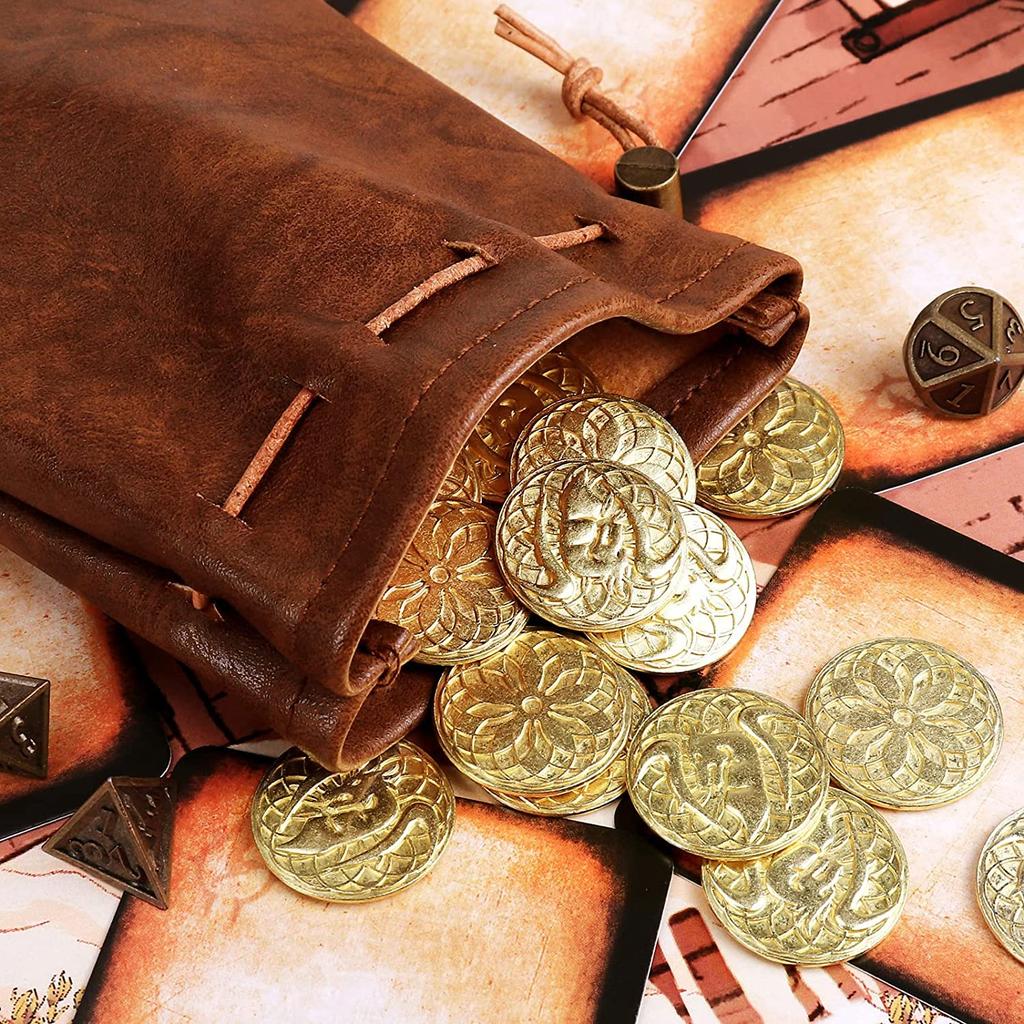 50 золотых монет PU кожа DND металл фэнтези монета сокровище для доски поддельные монеты как игровые жетоны для подземелий настольная игра TTRPG средневековье ретро