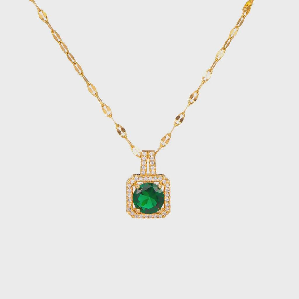 Emerald Tone Light Luxury T-Bag Titanium Steel Necklace - Women's Clavicle Chain with Niche Sweater Style
