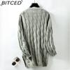 BITCED Twisted Knot Knit Cardigan for Women Autumn/Winter Vintage Loose-Fit Mid-Length Sweater Jacket