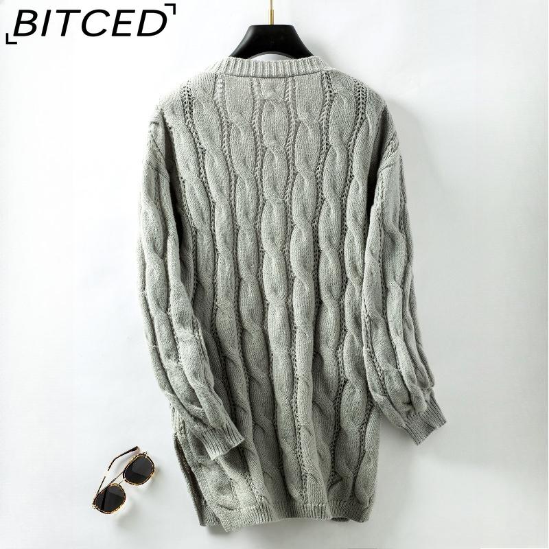 BITCED Twisted Knot Knit Cardigan for Women Autumn/Winter Vintage Loose-Fit Mid-Length Sweater Jacket