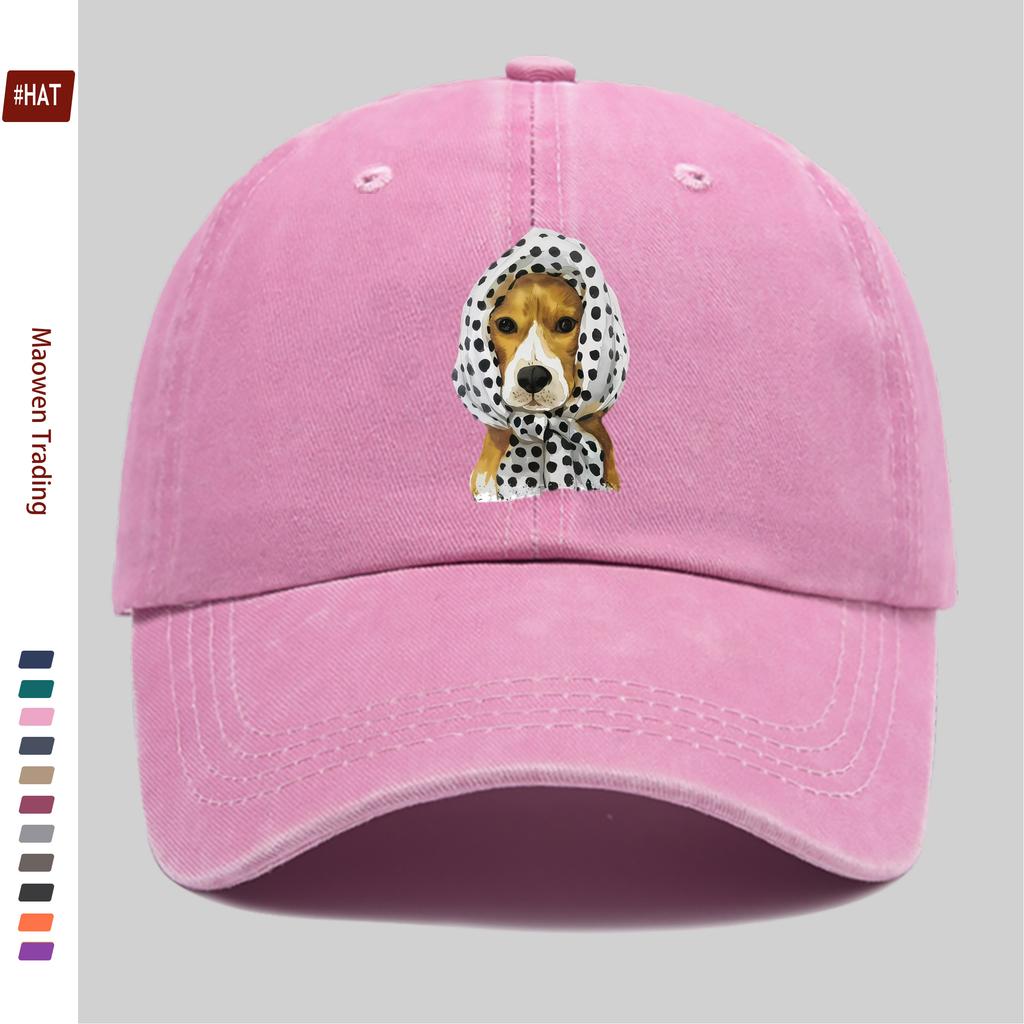 pc Cute Polka Dot Dog with Headscarf Print Full of Cute Pattern Printed Baseball Cap with Pet Casual Print Design Sun Hat Com