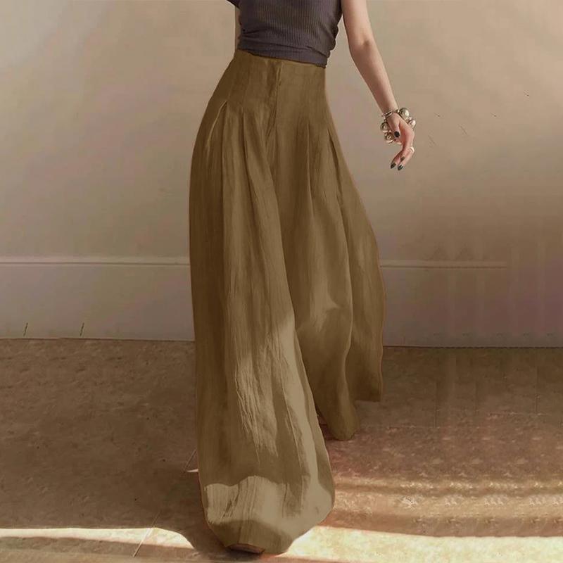 ZANZEA Женские летние брюки с высокой талией и молнией, однотонные, широкие брюки