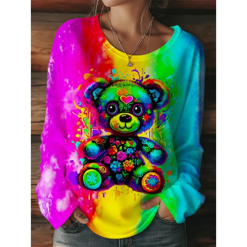 Women's T-shirt Halloween Pumpkin Print Fashion Long Sleeve Round Neck Regular Top Holiday Weekend Spring and Autumn