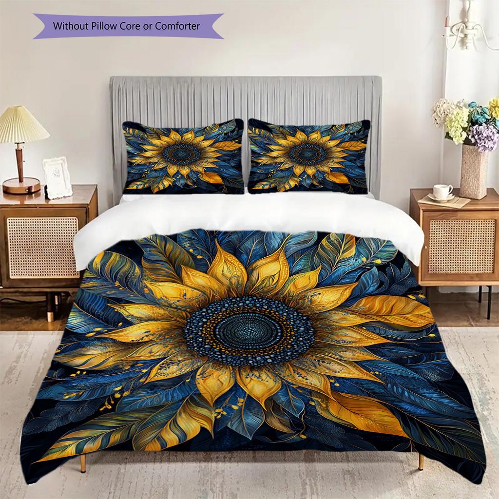 Sunflower Pattern Bedding Quilt Set Quilt Cover Pillowcase Home Decoration Birthday Gift (1 * duvet cover + 2 * pillowcase, without core)