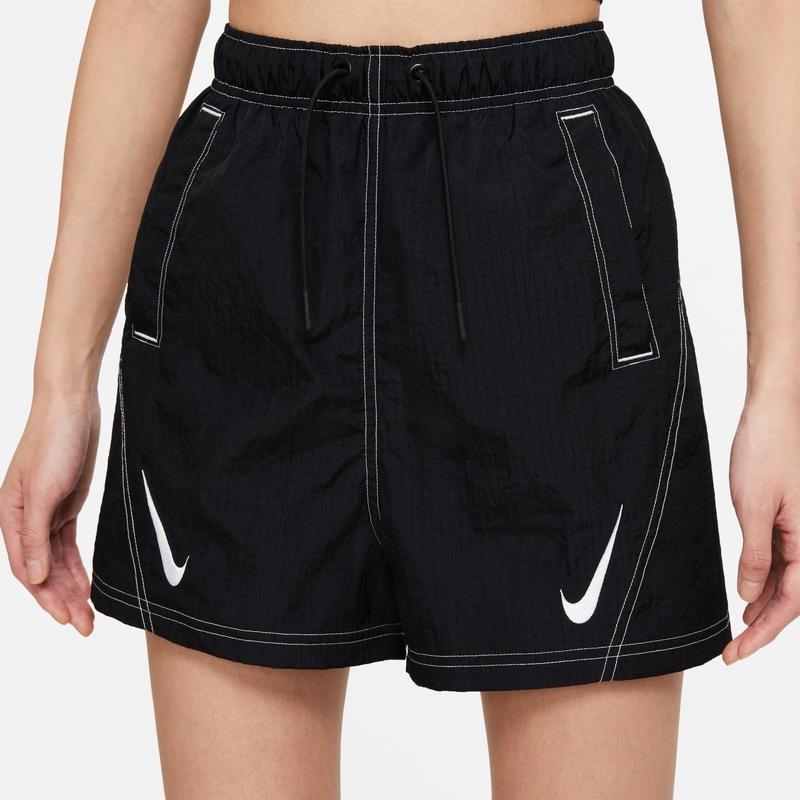 Nike Logo Print Contrast Stitching Mid-Rise Sports Shorts Women Shorts Black DD5593-010