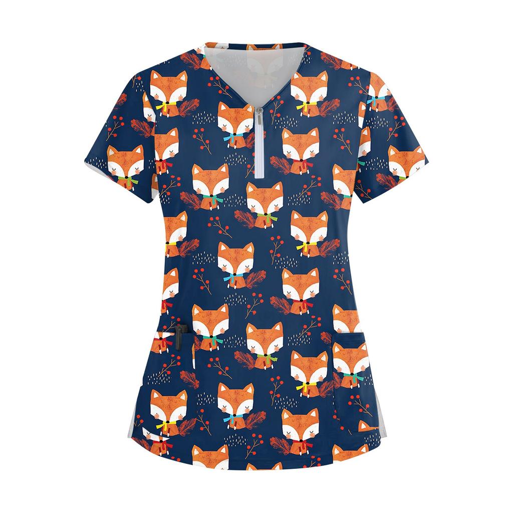 Women's Zip Collar Fashion Casual Small Animal Prints Tops Dry-nurse Top