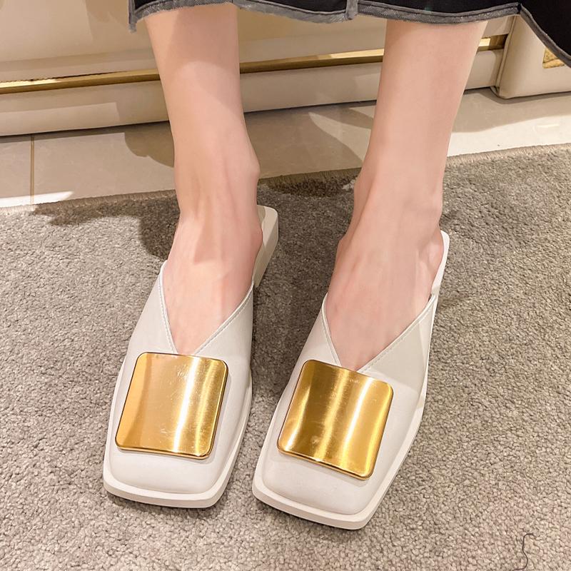 Summer Flats Mules Slippers Fashion Slingback Sandals New Trend Square Toe Shoes Ladies Casual Cozy Slides Women Flip -Flops