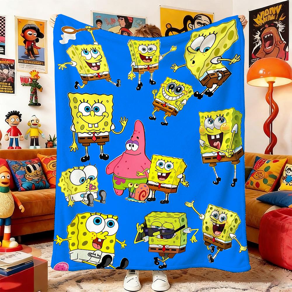 S-Sponge-Bobs Throw Blanket for Sofa Blankets & Throws Bedspread on the Bed Home and Decoration Anime Bedspreads Picnic Double