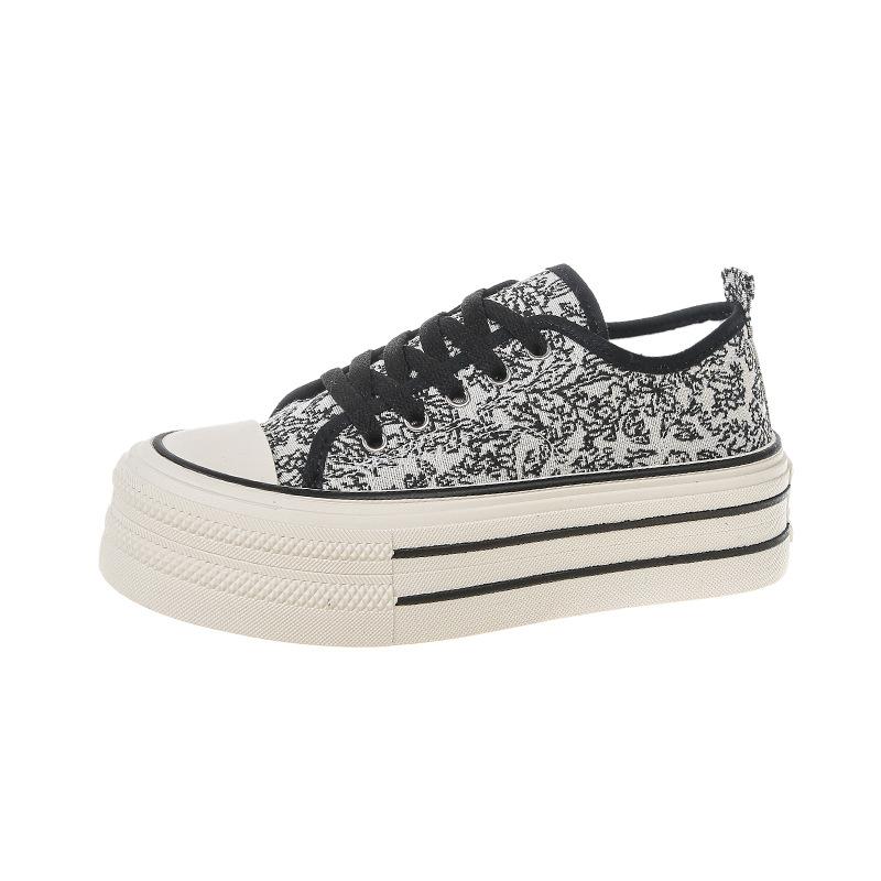 Модные граффити парусиновые туфли женские 2024 летние новые корейские версии толстая подошва увеличенная дышащая платформа женские вулканизированные туфли