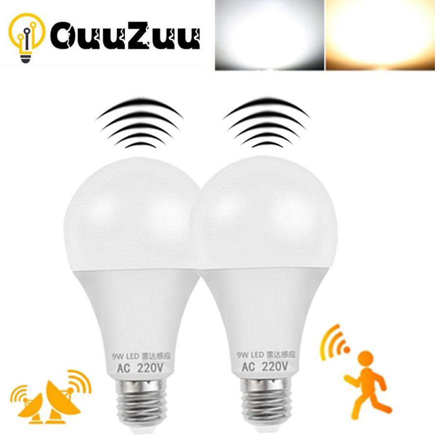 Лампада LED E27 радар с датчиком движения лампочка 5 Вт 7 Вт 9 Вт 12 Вт переменного тока 220 В инфракрасное обнаружение умная лампа, работающая в ночной темноте