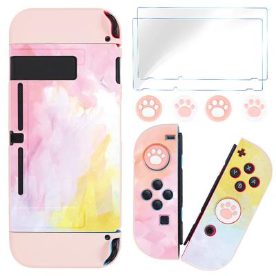 DLseego Switch Split Полный Легко Крепится и Аналоговый Стик Симпатичная Кошачья Лапка Закаленное Стекло Прочный Розовый Чехол, Накладка, Защита, Легкий,
