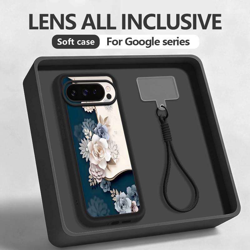 Colorful Floral Pattern Phone Case For Google Pixel 10 9 8 7 Pro Pixel 9 10 Pro XL 7A 8A 9A Shockproof Soft Lanyard Back Cover