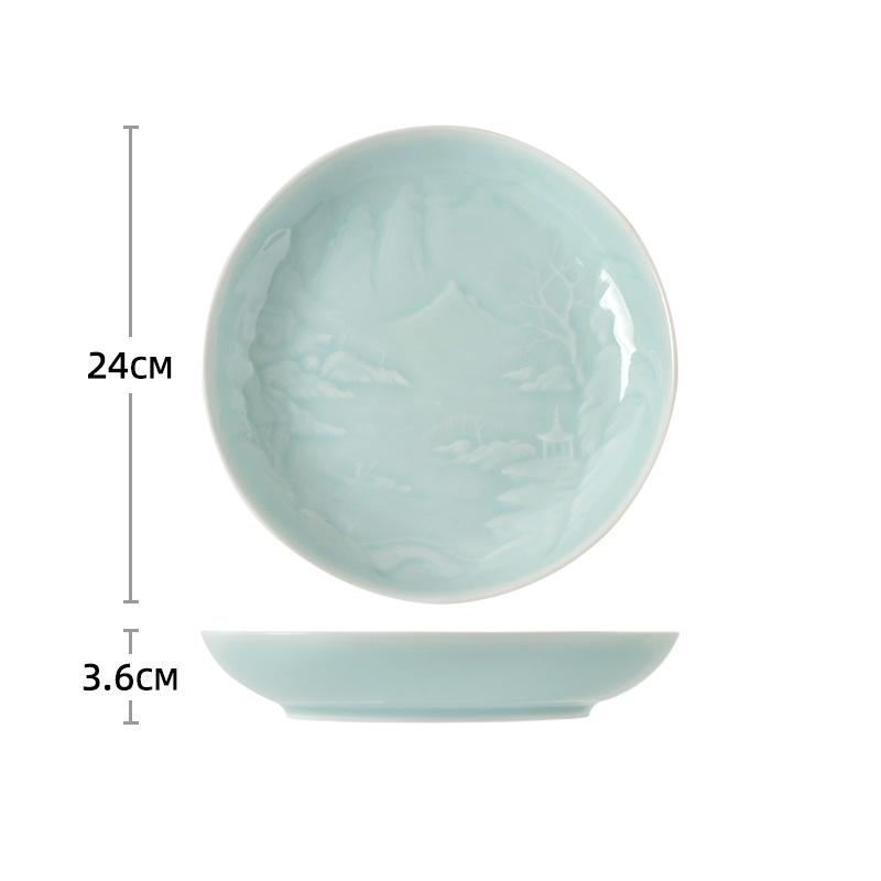 Креативная рельефная однотонная керамическая тарелка, изысканные обеденные тарелки в китайском стиле, круглая салатная тарелка для элитного ресторана отеля