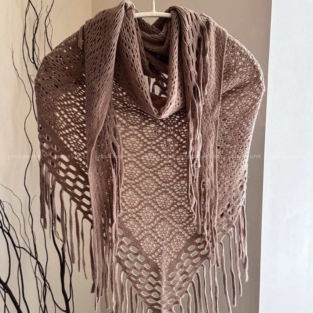 Three-Way Bohemian Bandana Shawl with Tassel Accent for Women