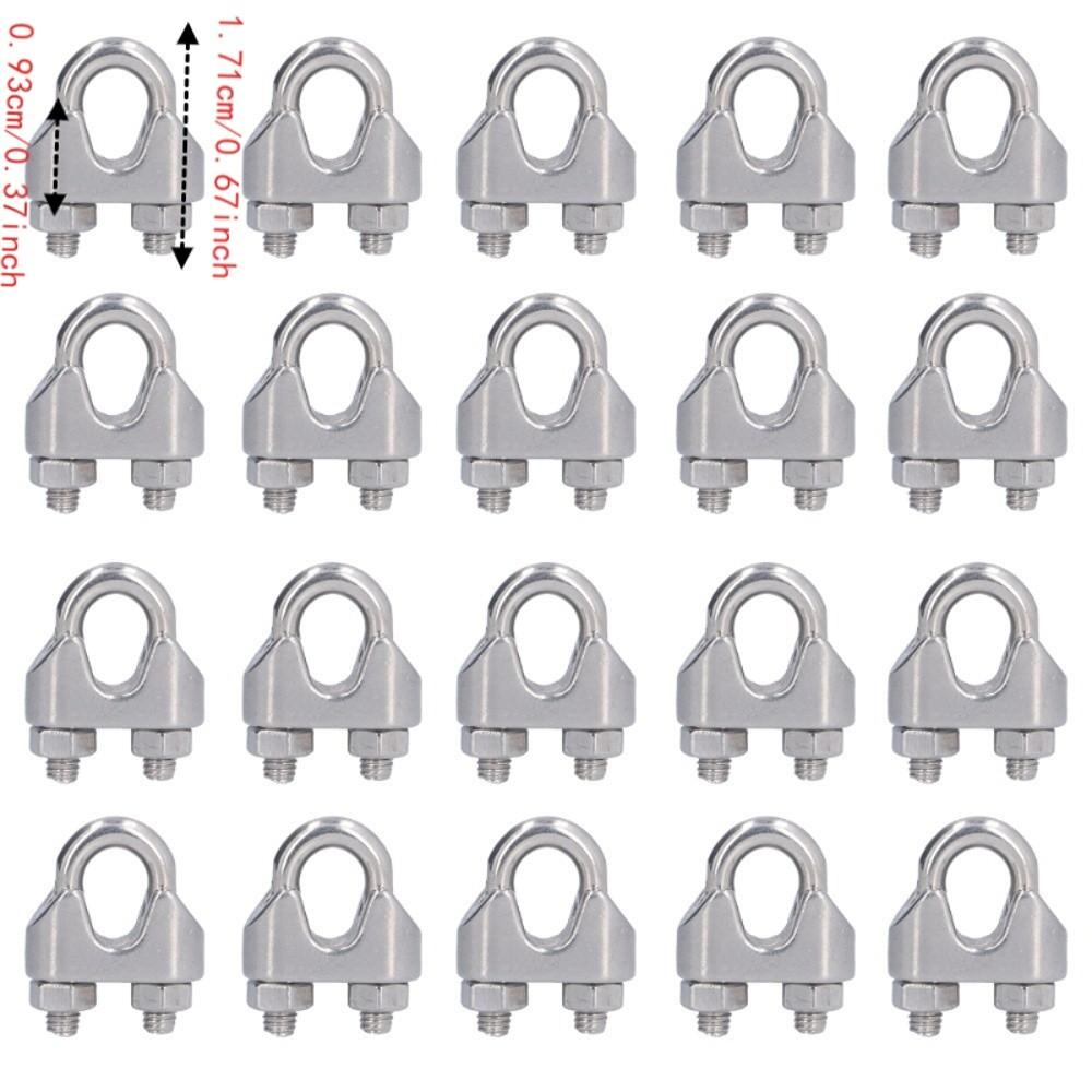 20Pcs 304 Stainless Steel Wire Rope Clamp 1/16 Inch Rigging Cable Clip Hardware Rigging