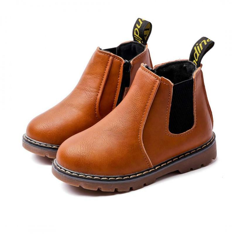 Kids Winter Warm Fleece-Lined Side-Zip Snow Boots Rubber Sole Non-Slip Short Martin Boys Girls Toddlers