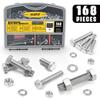 168Pcs Outer Hexagon Bolts, Stainless Steel Anglo-American Hexagon Head Bolts, Nuts, Washers Classification Combination Kit