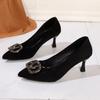 Leisure Classic Pumps Female Slip On Thin High Heels Pointed Toe Women Shoes Crystal Bling Square Buckle Summer Shoes Plus Size