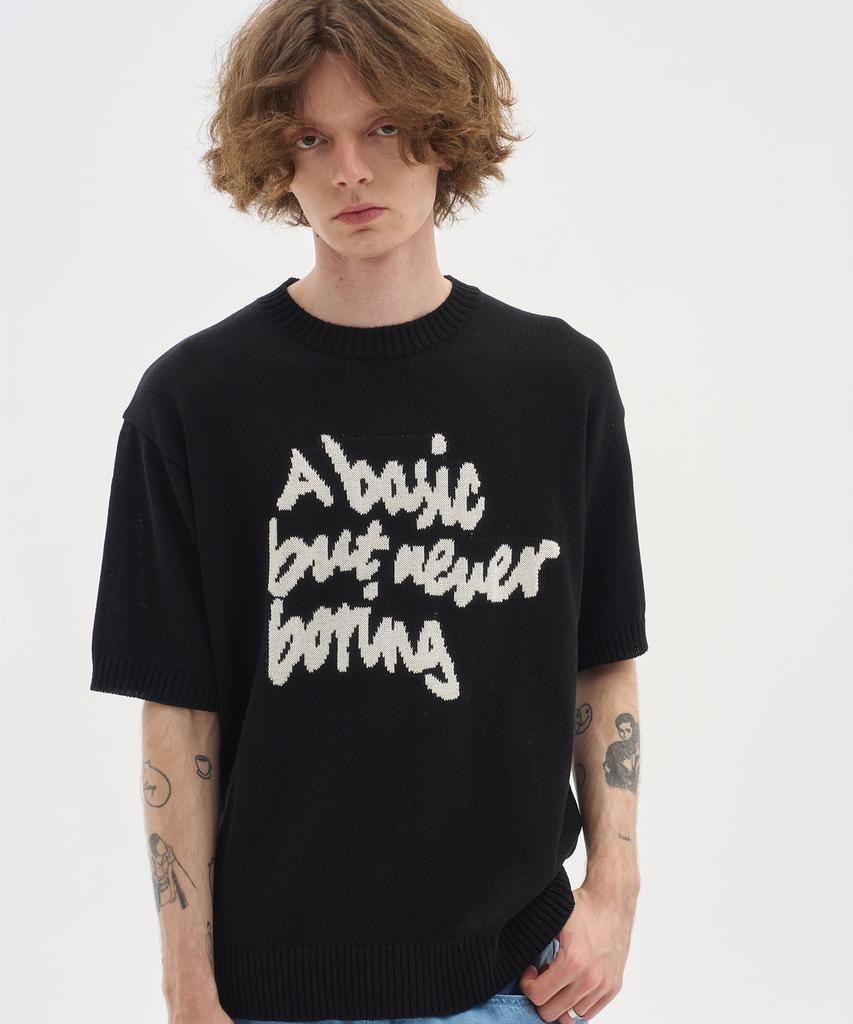 BLOND9 Slogan Round Short Sleeve Knit_Black