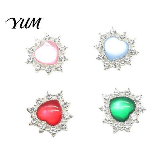 Small Decorative Rhinestones 2Pcs Cat Eye Heart Faux Gems, Alloy Rhinestone Brooch Buttons, 23mm Gems for Hair Bows Flatback Gemstone Hearts