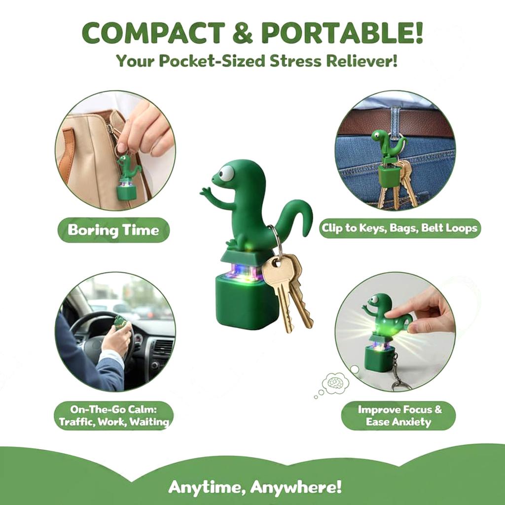 Funny Lizard Button Sound Keychain with LED Light Rechargeable Lizards Keychain Portable Stress Relief Fidget Toy for Adult Kids