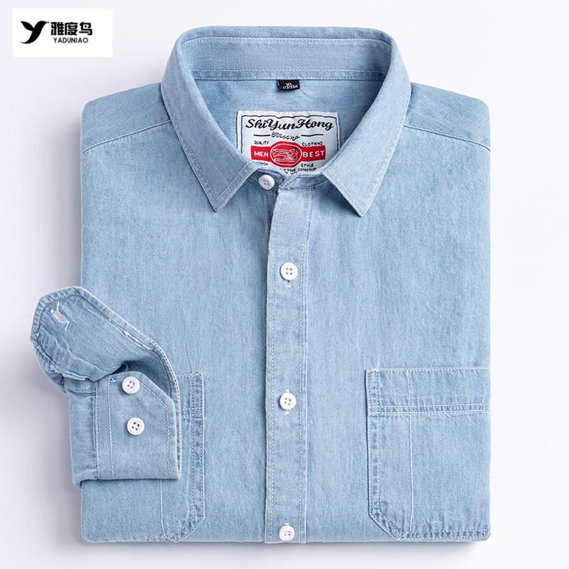 New 100% Cotton Men's Shirt Long Sleeve Spring and Autumn Denim with Pockets of High Quality Fashion Wear Free Casual Slim Fit