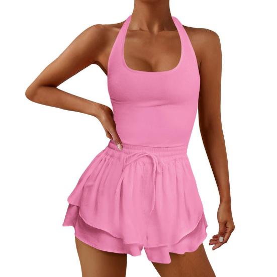 Женский комбинезон с U-образным вырезом, без рукавов, с высокой талией, для бега, цельный, спортивная одежда, однотонный, летняя одежда для фитнеса