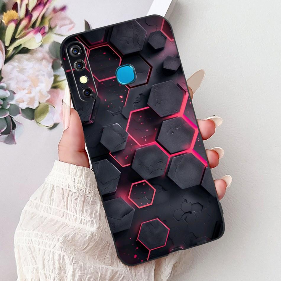 For Infinix Hot 8 Phone Case Hot 8 Lite Hot8 X650 X650C X650B X650D Elegant Floral Cat Pattern Black Silicone Soft TPU Cases