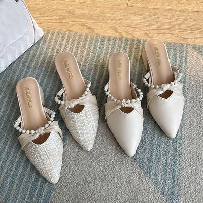 Одинарная обувь средний каблук весна 2025 британская новая мелкий вырез острый носок боковые вырезы фея вечерняя вечерний ветер обувь толстый каблук женская плоская