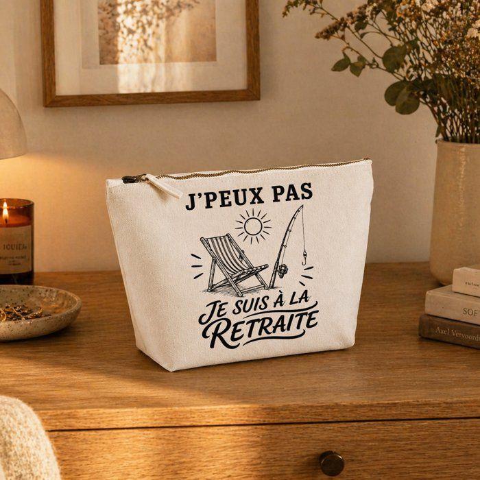 Trousse de toilette - PLANETEE - J'peux pas je suis à la Retraite - Beige - 100% coton - 3 L