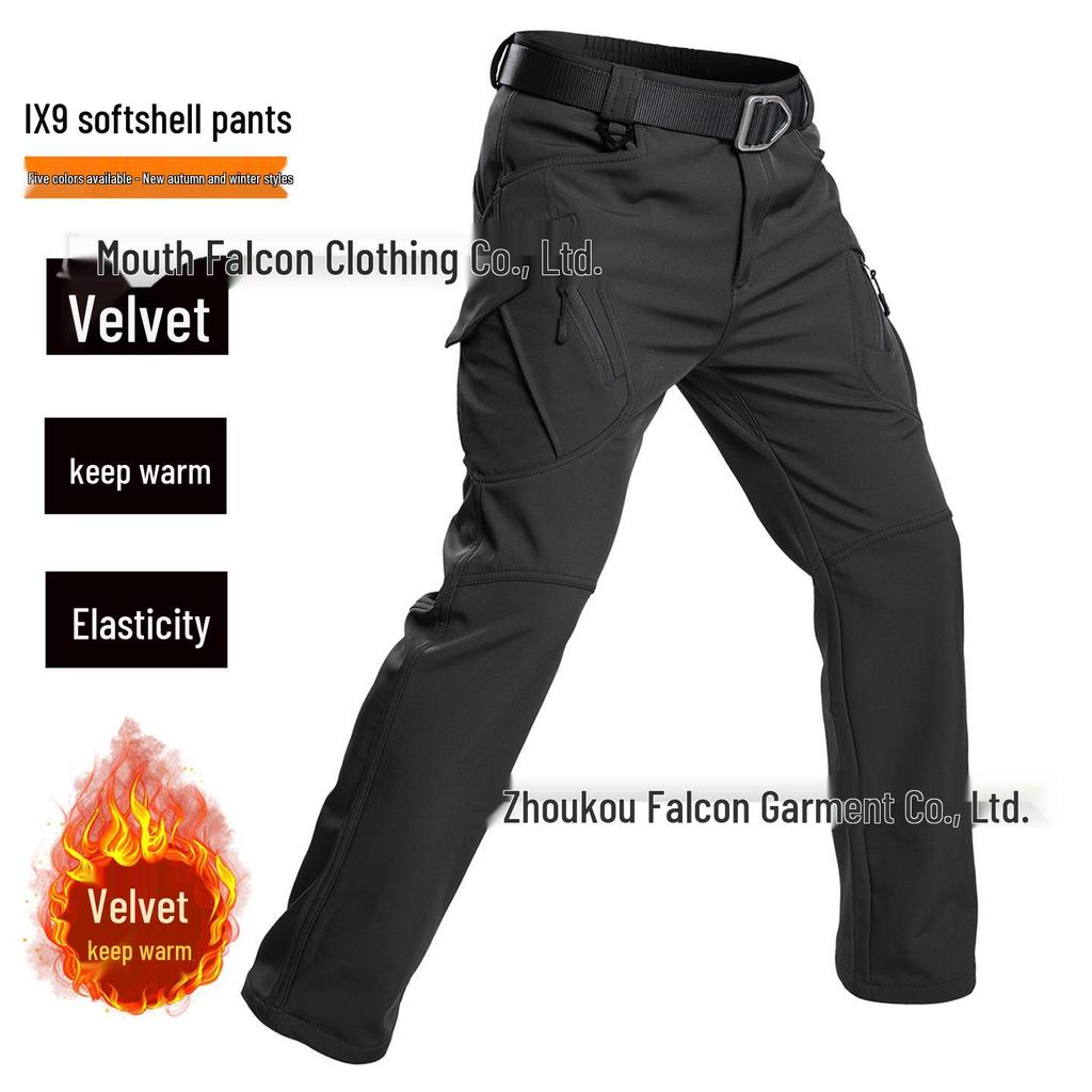 Мужские зимние камуфляжные софтшелл лыжные штаны на флисовой подкладке - Ветрозащитные, морозостойкие, с множеством карманов, идеально подходят для активного отдыха и альпинизма.