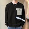 Осень-весна Мужская толстовка с круглым вырезом Аппликация Карман в стиле пэчворк Сплошной цвет с длинным рукавом Свободный пуловер Мягкий дышащий средней длины Мужской повседневный топ
