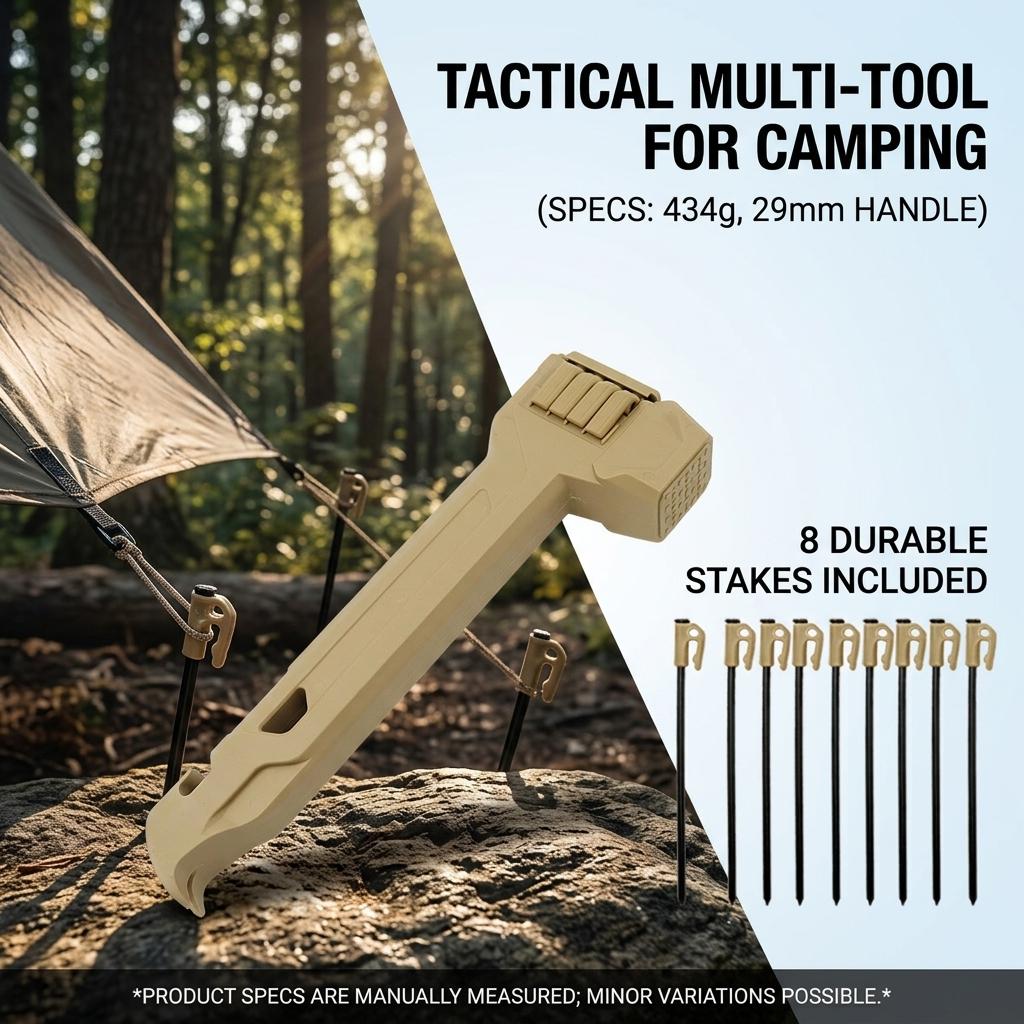 Camping Tent Peg Hammer With Wide Head And Puller For Outdoor Use