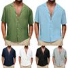 Мужские хлопковые льняные топы на пуговицах с короткими рукавами, летняя повседневная рубашка, блузка, футболка